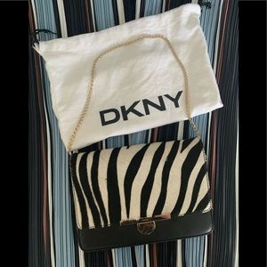 DKNY Black Leather Animal Print Clutch.